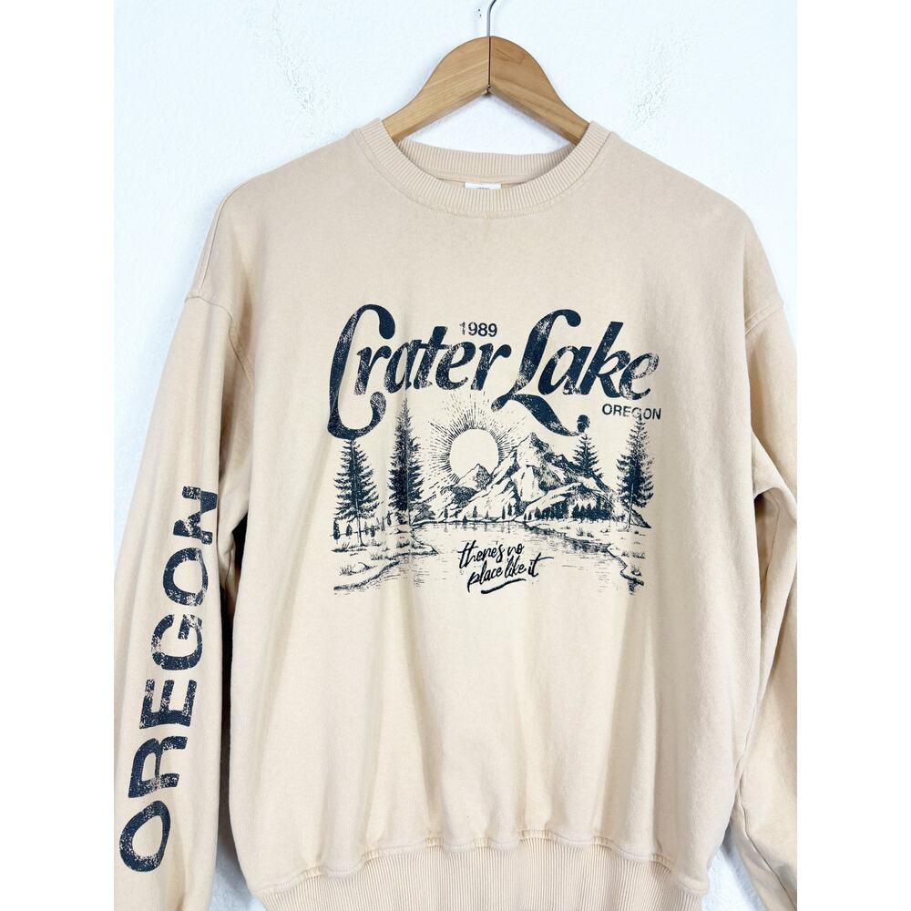 Urban Outfitters Crater Lake Overdyed Crew Neck Sweatshirt Small Yellow Oregon - Picture 9 of 15